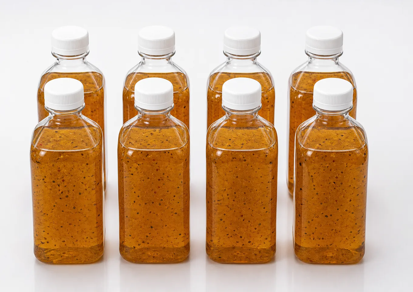 Multi-head servo liquid filling line | AI-generated application packaging illustration