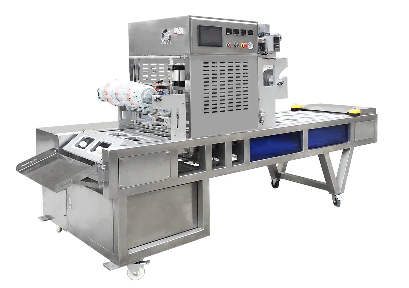 Front structure of long line chain conveyor cup tray continuous sealing equipment