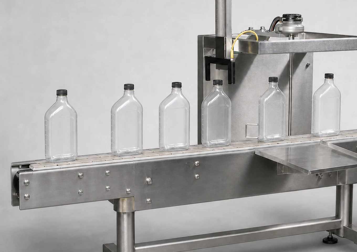 Bottle Cap Missing and Skew Detection Machine — Infeed and feeding area — AI structure illustration