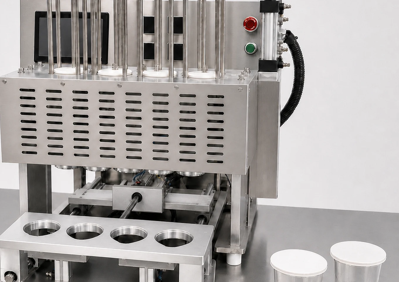 Pre-cut Lid Film Automatic Sheet Feeder — Outfeed or application area — AI structure illustration