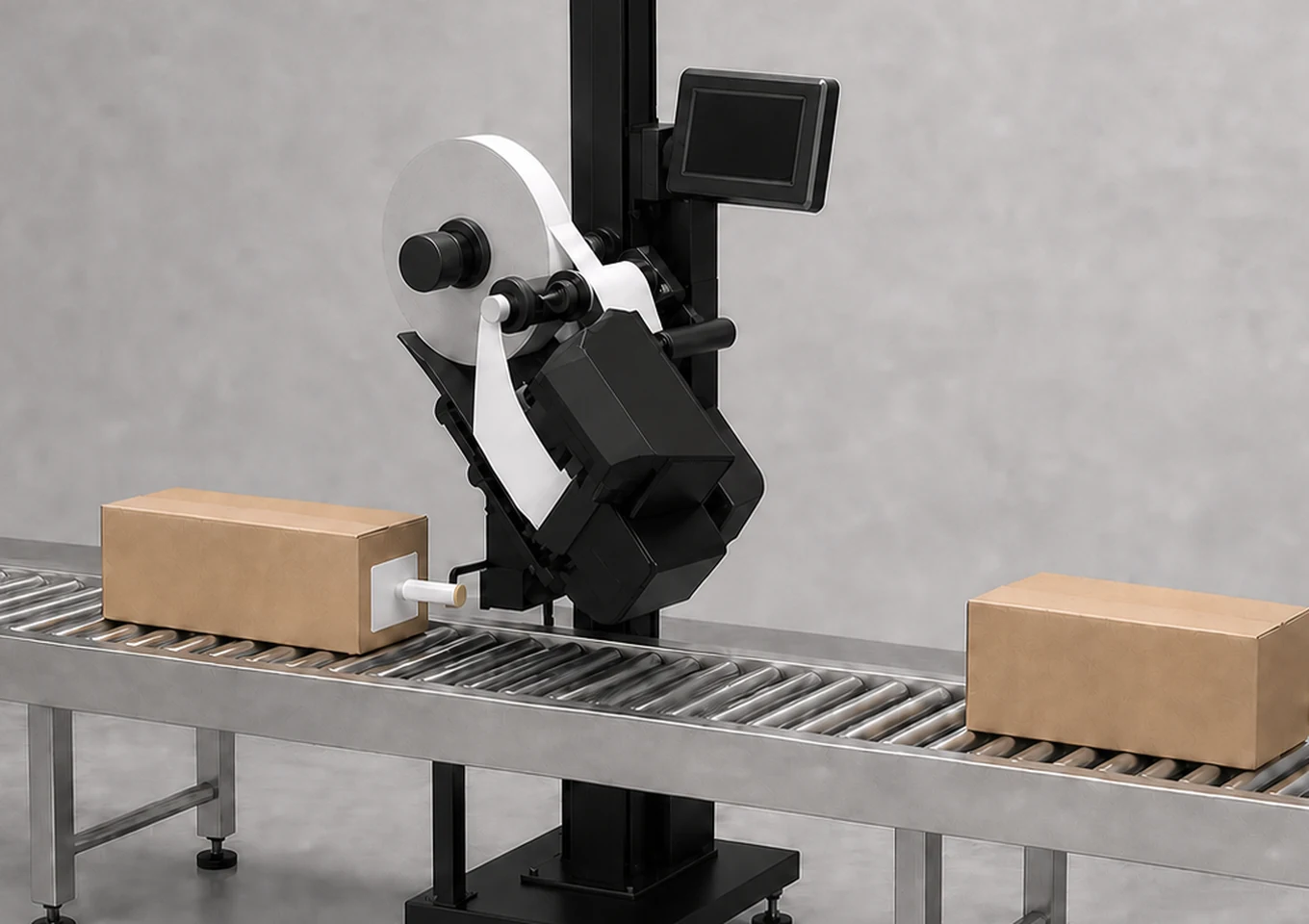 Real-time Print and Apply Labeling Machine — Core working area — AI structure illustration