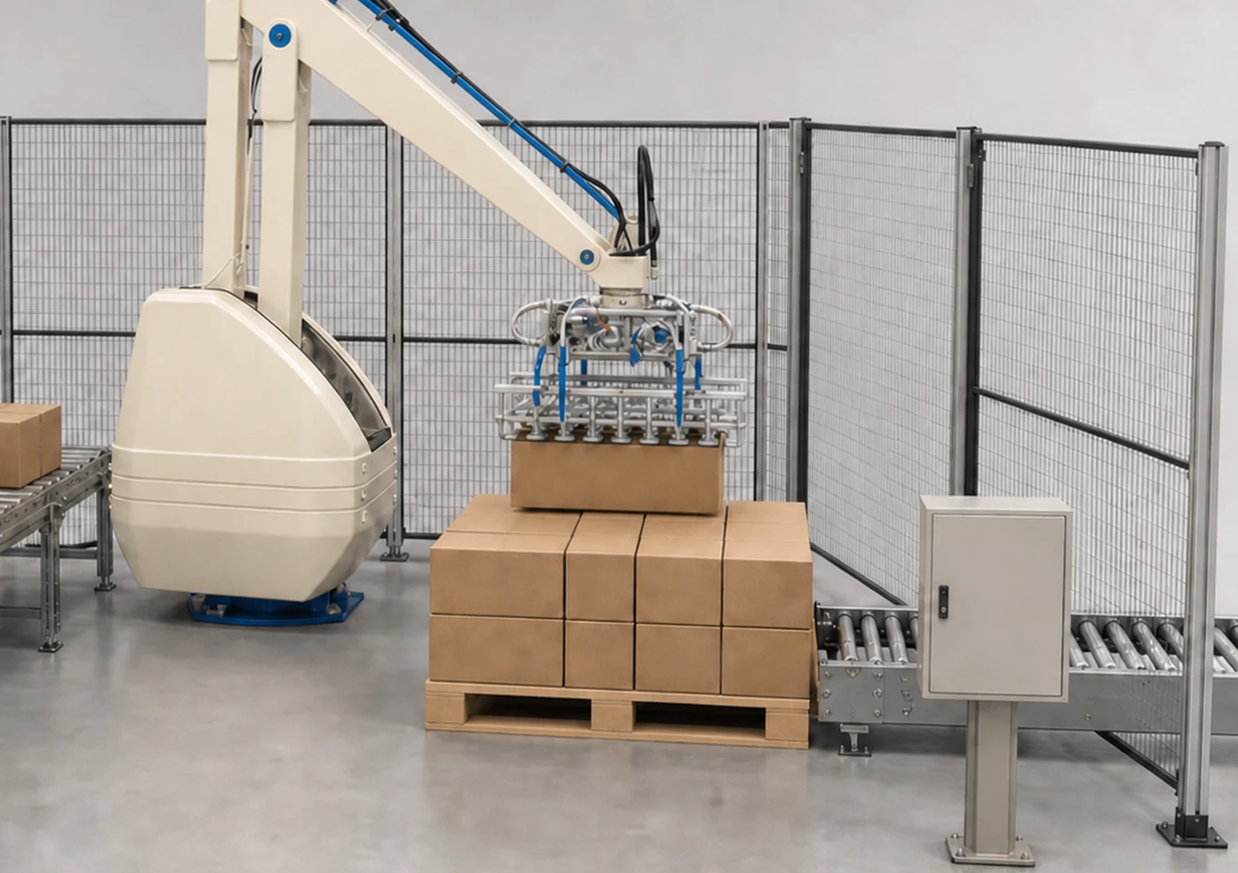 ロボットパレタイザー — 排出または用途エリア — AI構造イメージ