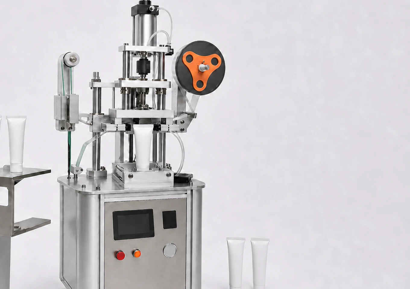 Semi-Automatic Tube Filling and Sealing Machine — Outfeed or application area — AI structure illustration