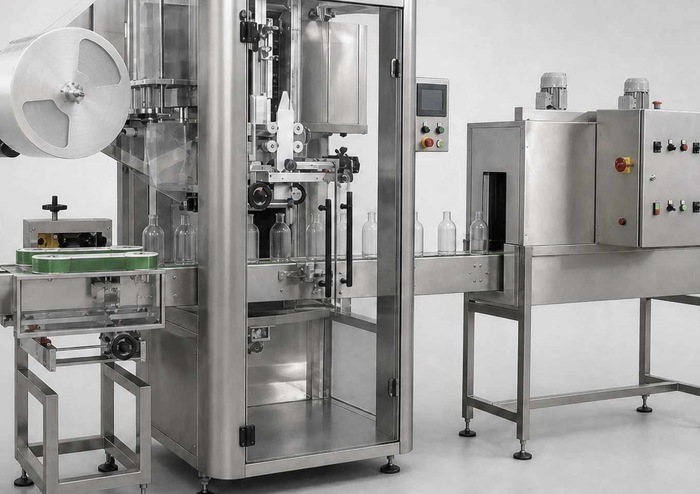 Sleeve Labeling and Shrink Machine — Core working area — AI structure illustration