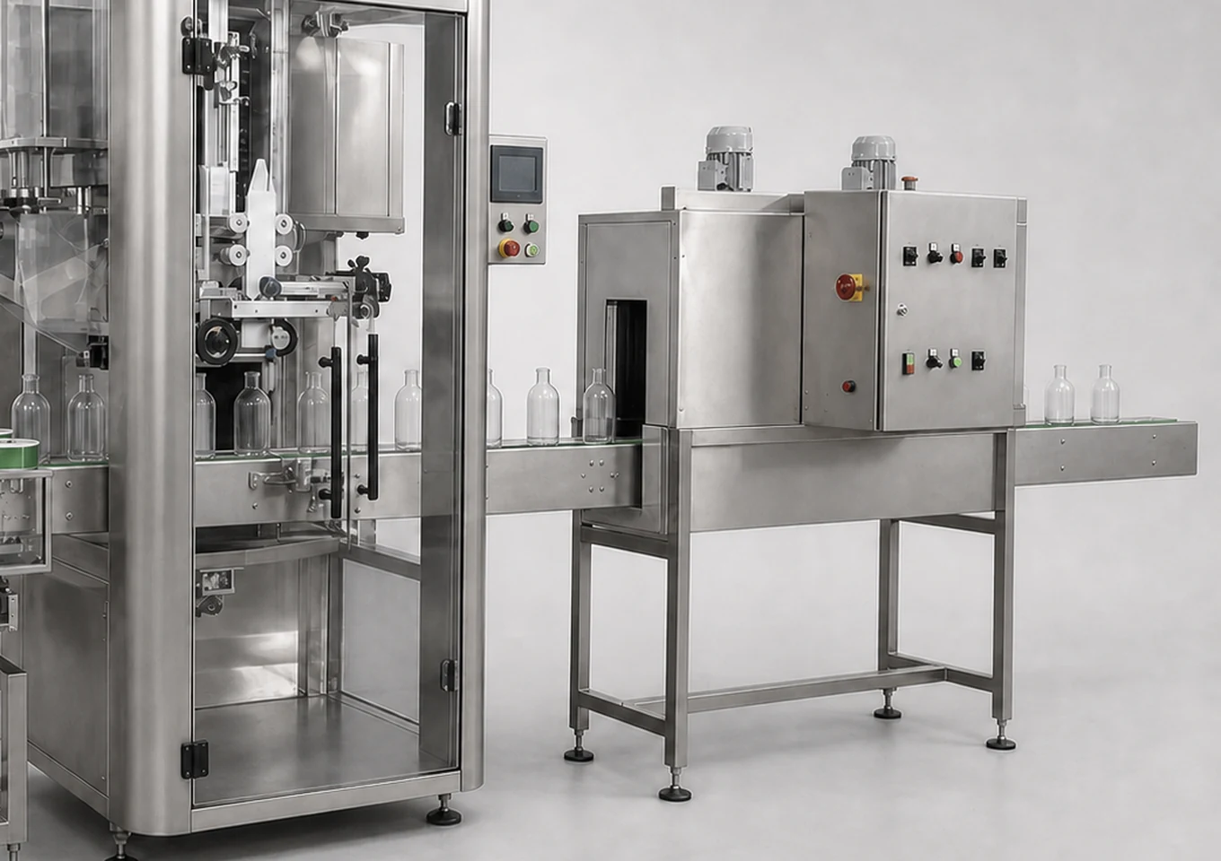 Sleeve Labeling and Shrink Machine — Outfeed or application area — AI structure illustration