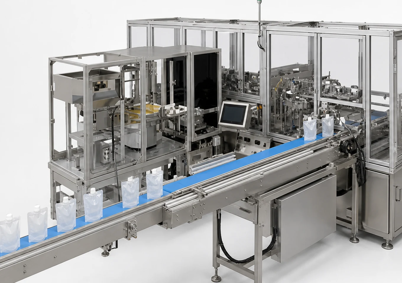 Automatische Schweiß- und Versiegelungsmaschine für Beutel mit Ausgießer — Zentraler Arbeitsbereich — KI-Strukturdarstellung