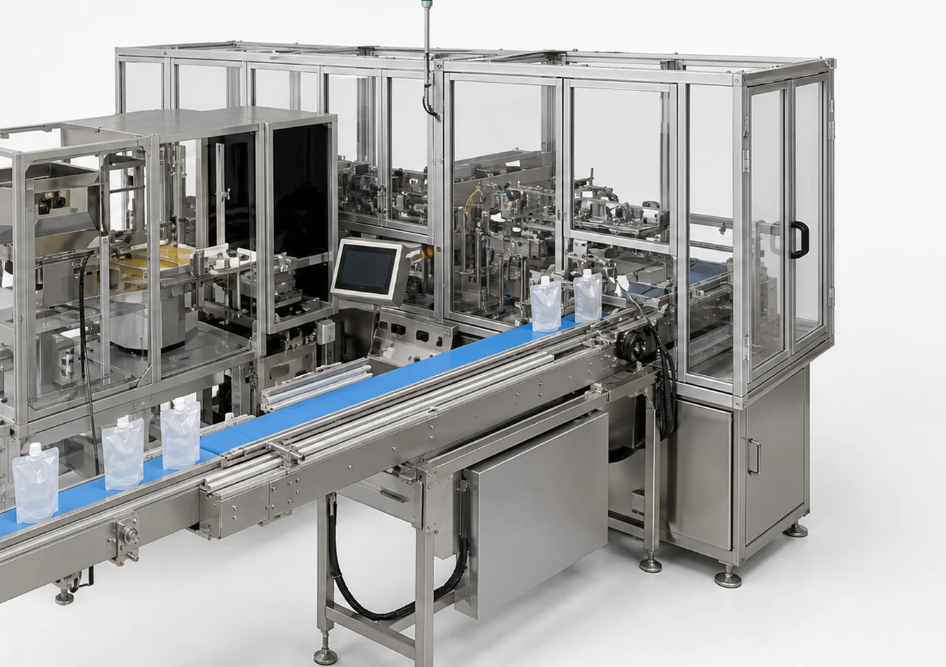 Automatische Schweiß- und Versiegelungsmaschine für Beutel mit Ausgießer — Auslauf- oder Anwendungsbereich — KI-Strukturdarstellung