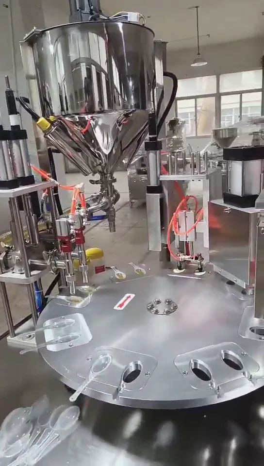Rotary honey-spoon filling and sealing process